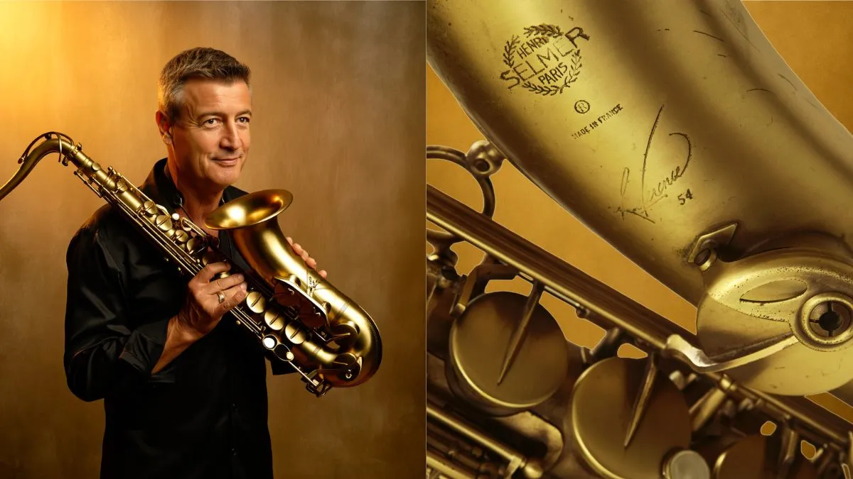 DJ Saxophoniste Marc Sax en performance live avec saxophone lumineux pour soirée événementielle.