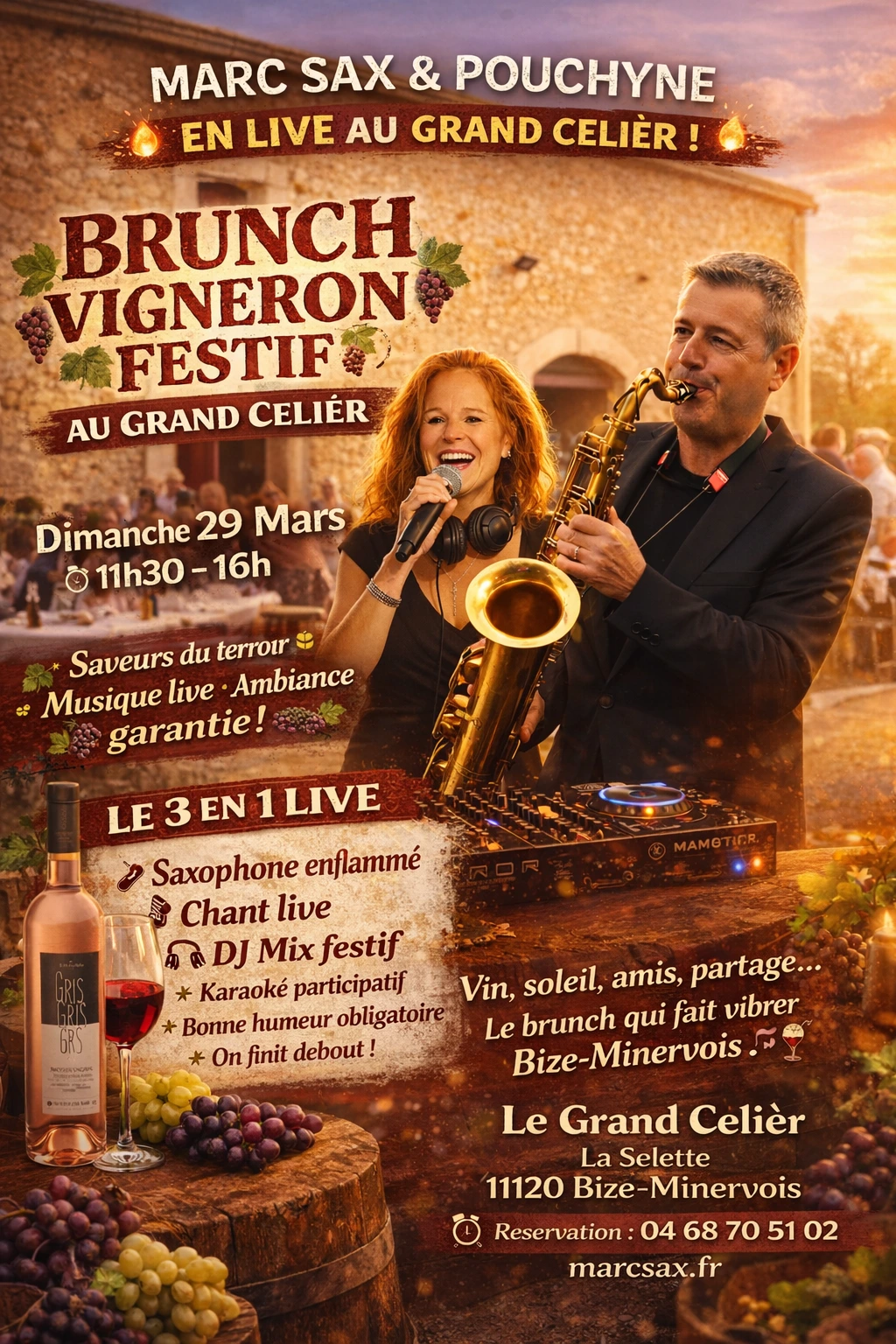 Brunch Vigneron du 29 mars au Grand Celièr – Marc Sax & Pouchyne en live